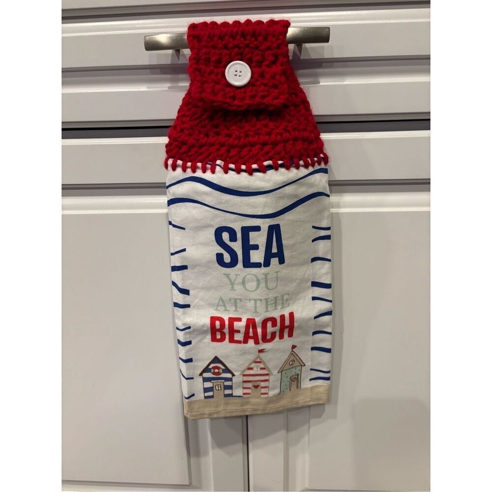 Crochet Top Kitchen Towel- Sea you at the beach